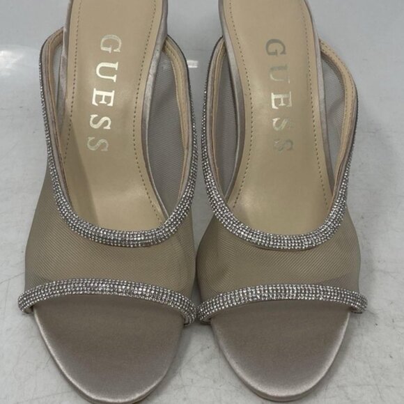 GUESS Mansa Silver Rhinestone Mule Heels – Peep Toe, Slip-On, Size 6 - Picture 2 of 11